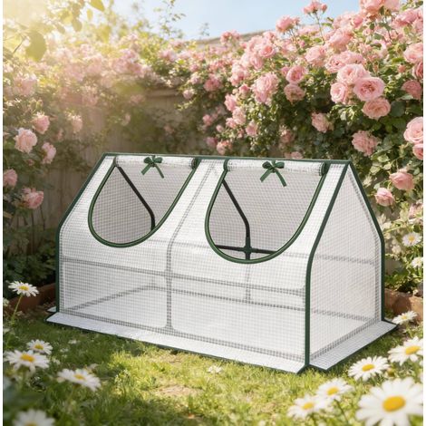 Mini-serre de jardin 120x60x60 cm en acier et PE blanche, 2 fenêtres pour balcon – MEUBLIV (1/5)