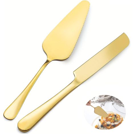 2Pcs Pelle a Tarte Dorée, Couteau et Serveur de Gâteau de Mariage,Pelle et Couteau Gateau Mariage,Pelle a Tarte pour Mariage,Fête,Anniversaire