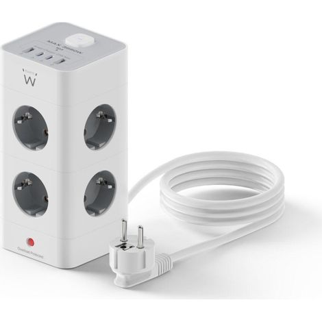 Ewent EW3864 multiprise gris avec 8 prises et ports USB