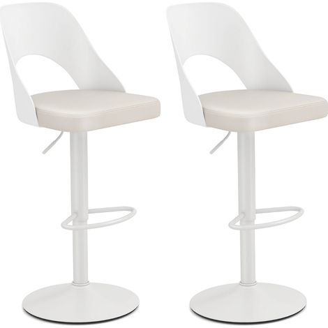 Set di 2 sgabelli da bar girevoli altezza regolabile 44 x 50 x 91-111 cm comfort ergonomico stile contemporaneo similpelle bianca 200012543