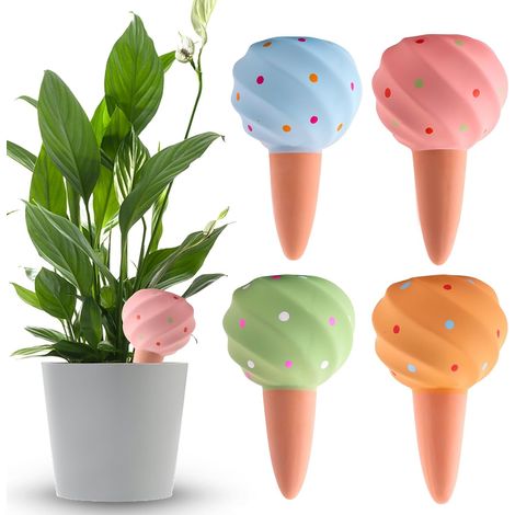Lot de 4 globes d'arrosage pour plantes, tuteurs d'arrosage automatique en terre cuite, arrosoirs goutte à goutte pour pots, intérieur, extérieur, vacances (1/5)