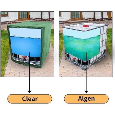 Housse de protection pour réservoir d'eau de 1000 L, compatible avec les conteneurs IBC. Résistante à la poussière, aux UV et à la pluie. Couleur verte. Dimensions : 120 x 100 x 116 cm.