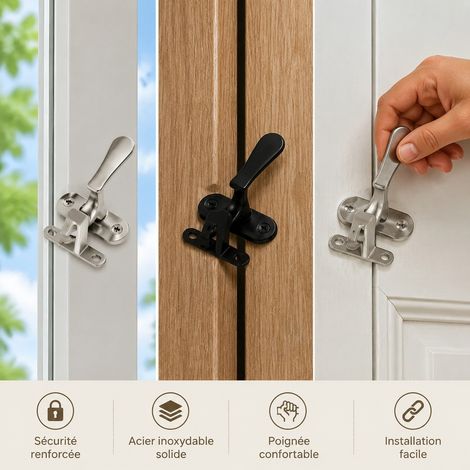Lot de 2 Poignees de Verrou Inox Poignee Coulissante Brosse et Noir 75 mm pour Porte (1/4)