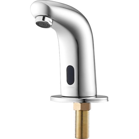Mophorn Rubinetto per Lavabo Senza Contatto, Miscelatore Automatico a Batteria con Sensore e Piastra di Copertura per Acqua Fredda, Finitura Argento Cromato (1/5)