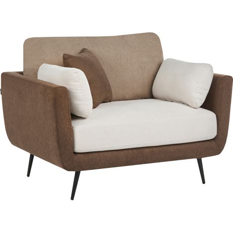 Sillón tapizado en tela con reposabrazos patas macizas cojines adicionales marrón Bolga