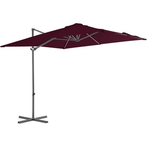 Parasol de jardin déporté avec mât en acier bordeaux (1/5)