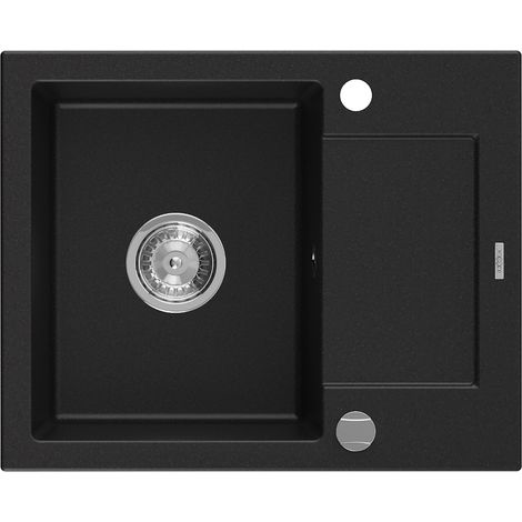 Mexen Enzo évier en granit à 1 cuve avec un égouttoir court 576 x 465 mm, Noir - 6506571005-77 (1/5)
