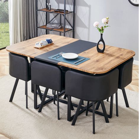 Ensemble table à manger extensible 4 à 6 personnes 150 x 100 x 79 cm MDF effet bois noir (1/5)