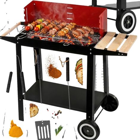 Holzkohlegrill, pulverbeschichteter Stahl, 87 x 35 x 80 cm, Grillfläche 40 x 40 cm, freistehend, komplett mit Zubehör (1/5)