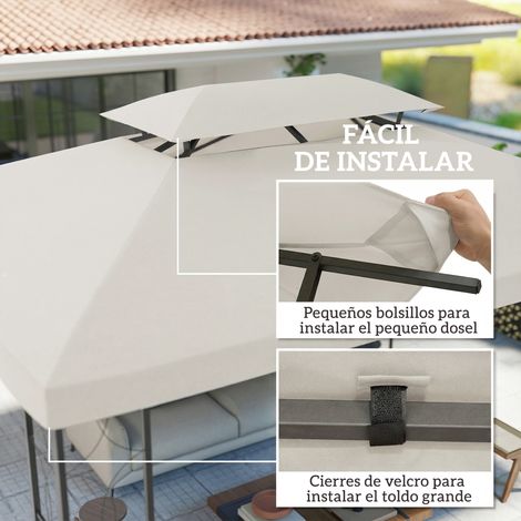Store banne de remplacement 4 x 3 m avec double toit, trous d'évacuation et protection UV. Store banne seul. Armature non incluse. Finition crème. (1/5)