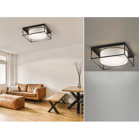 LED Deckenleuchte eckig groß mit Leinen Stoffschirm Beige, Quadrat 50cm (1/4)