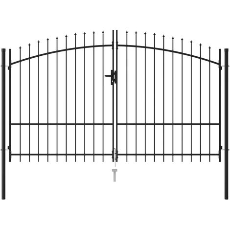 Portillon double porte avec dessus à pointe Acier 3x2 m Noir (1/5)
