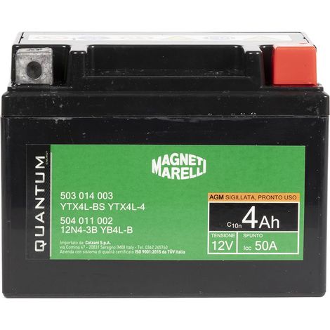 Magneti marelli batteria moto e scooter 4AH 12V 50A tecnologia AGM sigillata polo positivo destro (1/5)