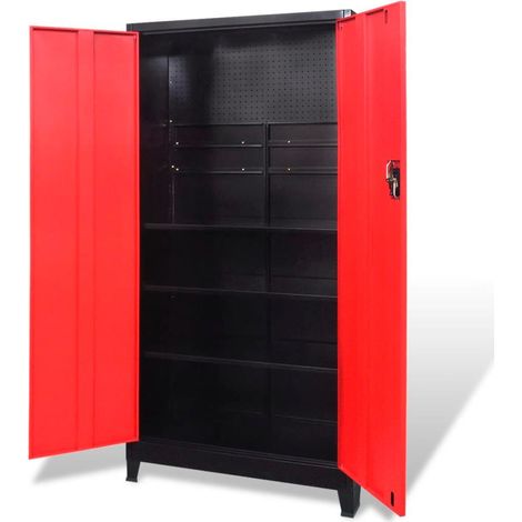 Mobiletto portautensili con 2 ante acciaio nero e rosso 180 cm cassetta portautensili 020003802