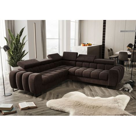Ecksofa Schlafsofa BASTIEN in Stoff Terra Braun Seite Universal