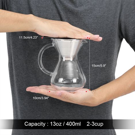 Cafetière à filtre manuelle en verre de 400 ml avec graduation, pour la maison ou le bureau (1/5)