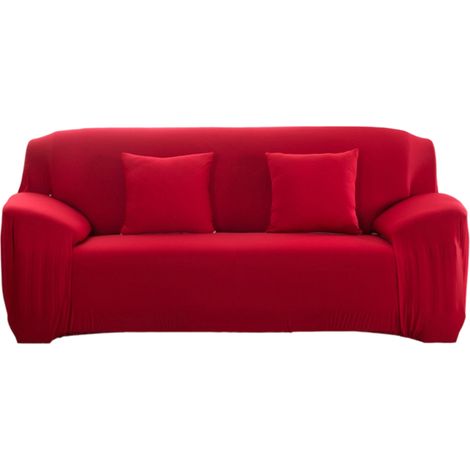 Housse extensible 1 pièce pour canapé, causeuse et fauteuil, rouge vin (1/5)