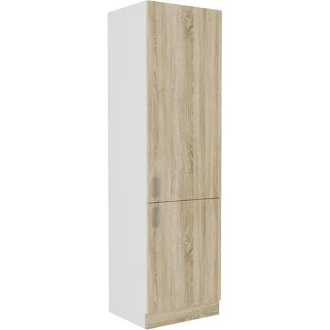 Colonne de cuisine 2 portes – Décor chêne sonoma – Dimensions L60xP57xH210 cm – 5 étagères – Ouverture porte à gauche ou droite