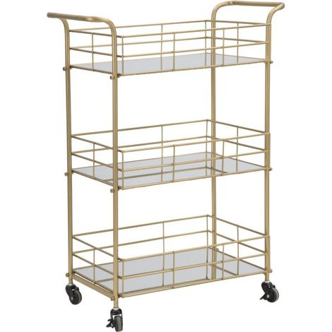Carrello Glam a 3 ripiani con struttura oro e piani specchiati 60x30,5x80 cm