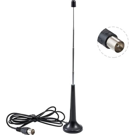 Antenne TV DVB-T Antenne HDTV Numérique avec Base Magnétique Connecteur Mâle TV Télescopique 5 Sections 5dBi VHF/UHF 1.5 m Câble Coaxial RG174 pour DVD LCD Appareils DVB-T (1/5)