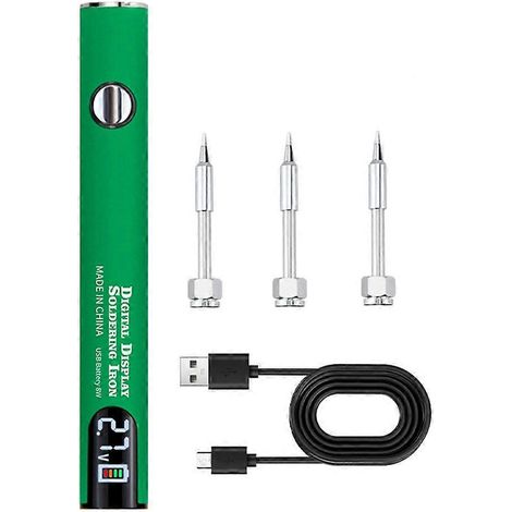 Kit de mini fer à souder 510tension réglable sur 3 niveauxbatterie rechargeable USB 650 mAhoutil de soudage intelligent vert (1/5)
