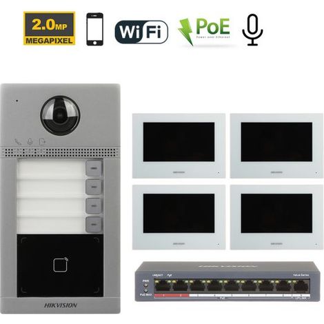 Hikvision Videocitofono senza fili Wi-Fi IP + Posto esterno DS-KV8113-WME1 + Monitor 7" DS-KH6320-WTE1-W + Switch DS-3E0106HP-E Nr.04 Monitor