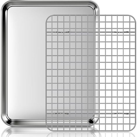Plaque de Cuisson avec Grille de Refroidissement: Plaques et Grilles pour Cuisson au Four en Acier Inoxydable, Plat Four pour Rôti Cuisine Barbecue 31,5x24,5x2,5cm (1/5)