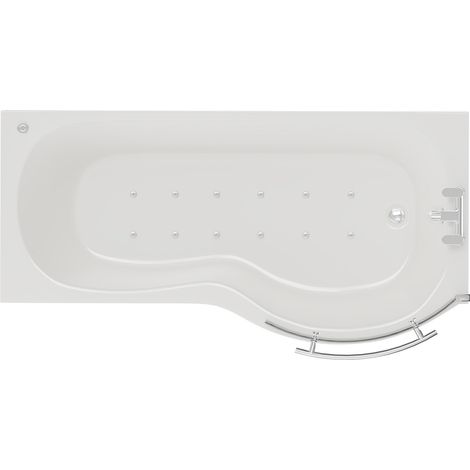 Wholesale Domestic Plage 1700mm 12 Jet Chrome Easifit Right Hand P Shaped Spa Shower Bath with Towel Rail Bath Screen and Front Bath Panel (1/5)