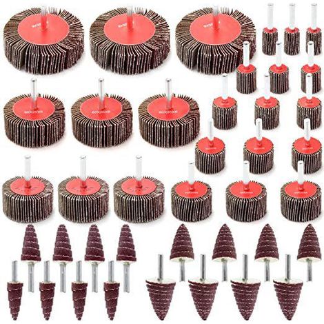 40 disques abrasifs à lamelles, meules à lamelles de ponçage, 5 tailles différentes Ø50/40/30/25/20/16/80/60mm pour outils rotatifs de meulage, polissage et décapage de rouille (1/5)
