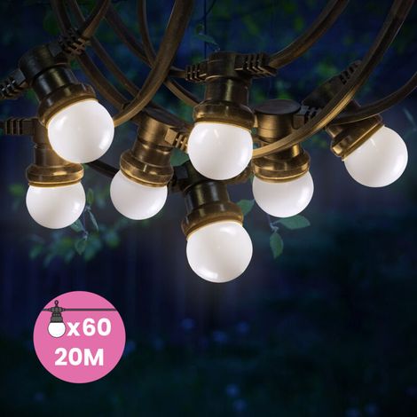 Guirlande Guinguette 20M Blanc IP65 - Guirlande Lumineuse Extérieur 60 Bulbes - Guirlande Exterieure Etanche pour Décoration de Jardin. Maison et Façade