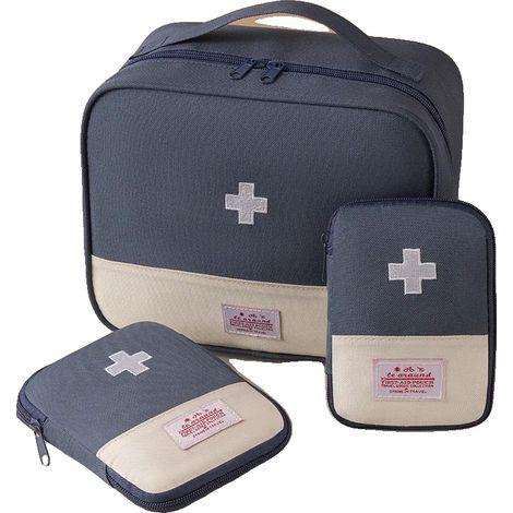 Set di 3 borse mediche portatili, in resistente tessuto Oxford, design compatto - Blu navy (1/2)