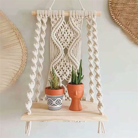 Étagère murale - Décoration murale bohème pour chambre à coucher - Art mural en macramé en corde tissée comme décor d'étagère de salle de bain Boho (1/5)