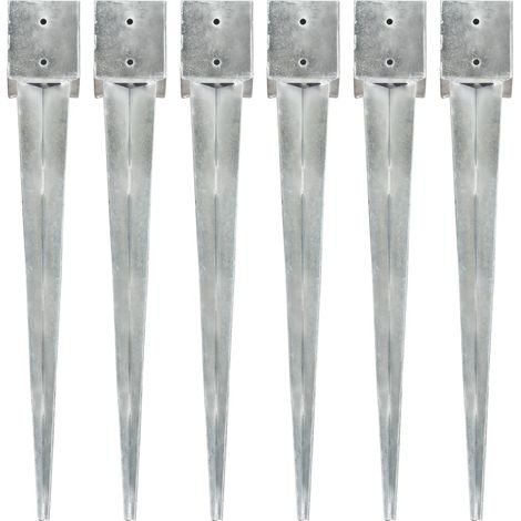 Ground Spikes 6 pcs Silver 12x12x89 cm Galvanised Steel vidaXL