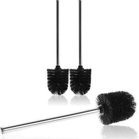 Set of 3 black replacement toilet brushes (Ø 8 cm) with replaceable brush head - Nobel toilet brush with stainless steel handle - AquaForge (1/5)