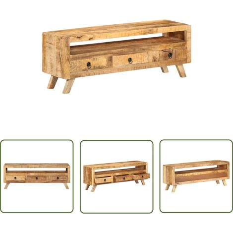 The Living Store Meuble TV 110x30x40 cm Bois massif de manguier - Meubles Tv - Meuble Tv - Meuble En Bois - Meuble Design - Mobilier Salon (1/5)