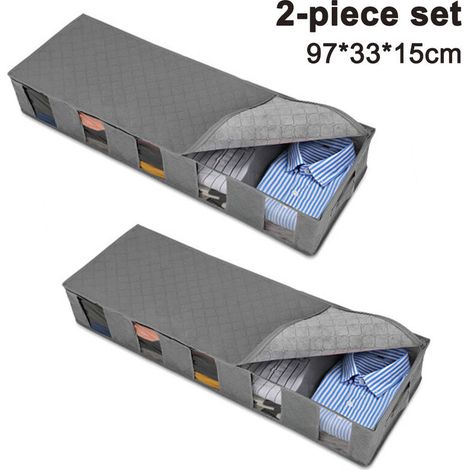 Lot de 2 sacs de rangement pliables à glisser sous le lit, très résistants, pour le linge de lit, les vêtements, les couvertures, les oreillers et le rangement saisonnier des couettes, gris. (1/5)