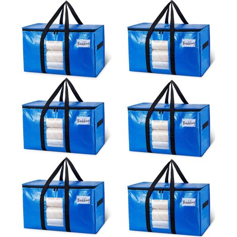 Lot de 6 Sacs de Déménagement Extra-Larges Bleus – Paniers Robustes avec Fenêtre Transparente et Poignées Tout Autour, Sacs de Rangement Économiseurs d'Espace, Alternative aux Boîtes de Déménagement (1/5)