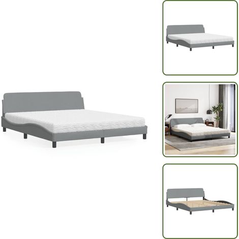 Lit avec matelas gris clair 180x200 cm tissu - Lit Double - Lit Plateforme - Lit Design - Literie - Sommier Tapissier (1/5)