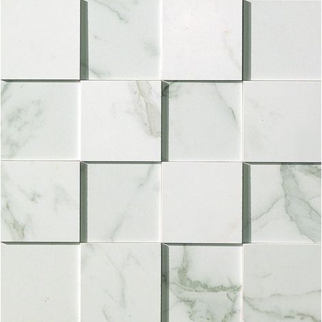 Mosaïque effet Marbre 3D Blanc Calacatta Extra 7,4x7,4 cm Quadra 30x30x0,95 cm Brillant Clarenza - Mur intérieur (vendu par carton de 0,54 m²) - RO'MA CARRELAGE