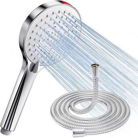 Cabezal de ducha con manguera de alta presión - SREWOHS Cabezal de ducha antical que ahorra agua con efecto lluvia, 5 tipos de chorro, potente chorro empotrado para azulejos de bañera (1/5)