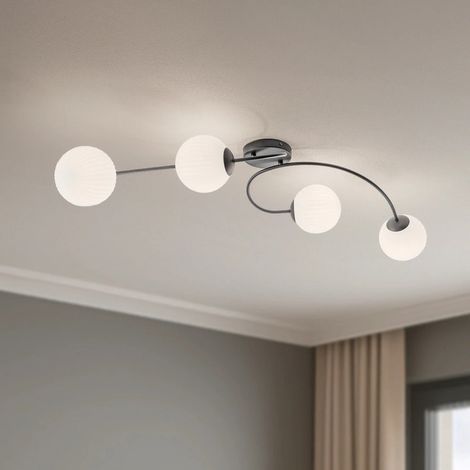 [GEBRAUCHT] B-Ware EMIBIG LIGHTING Vibra Ceiling Lamp, Opal/black, Length 110 Cm, Glass, 4-bulb (1/2)
