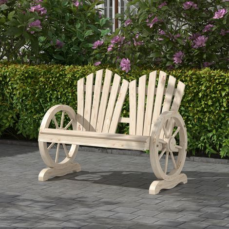 Banc de jardin conception de roues de chariot pour 2 personnes bois naturel finition de qualité