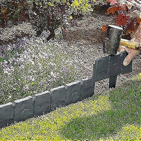 Lot de 10 bordures de jardin effet pavés gris foncé - À planter facilement au marteau