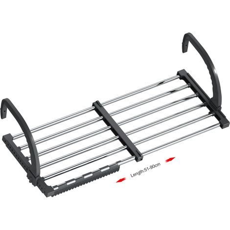 NALOOKAMIC Séchoir à Linge Balcon/Radiator/Mural, Etendoir à Linge Pliable en Acier Inoxydable, Télescopique Sèche Linge Suspendu (Longueur: 51-95 cm), Etendoir Chaussette Coupe-Vent Inclus. (1/5)