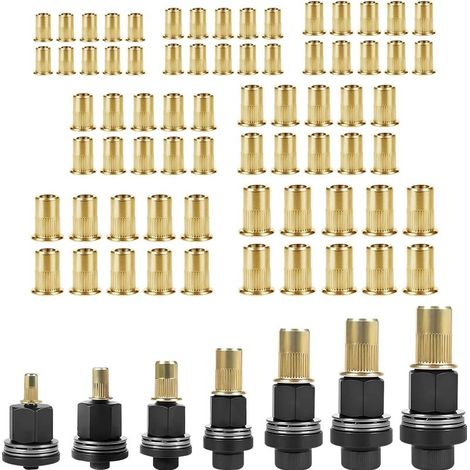 Insert Fileté Metal Ecrou a Sertir écrous à Tête de Rivet à Main écrous à Riveter 77Stk pour M3 M4 M5 M6 M8 M10 M12 Outil Manuel à Sertir les écrou têtes de Riveteuse Manuelle Chaque 10 écrous (1/5)