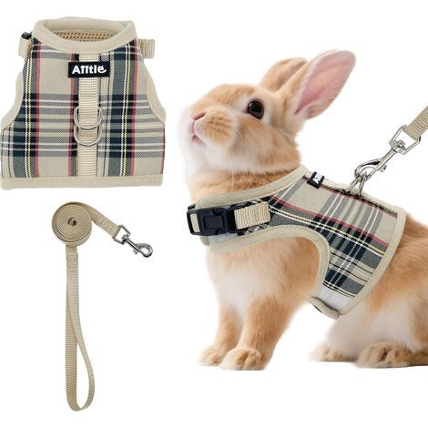 Rabbit harness and leash, lightweight checkered mesh, adjustable Velcro closure, for puppies, cats, and rats (1/5)