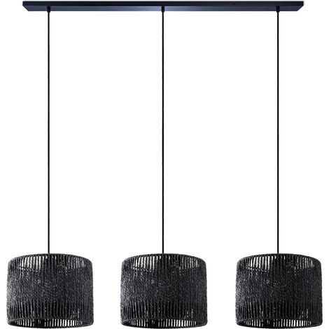 Paco Home Pendelleuchte Esstisch Korb Boho Hängelampe Esszimmer Lampe E27 Rattan Pendelleuchte - Schwarz, Schwarz (Ø27cm) (1/4)