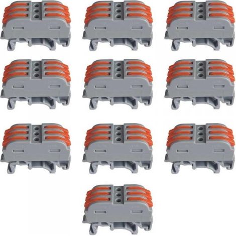 10 Connettori Veloce da Guida DIN Morsettiera Leva Cavo Connettore Bilaterale 3P
