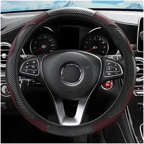 Housse de volant 15 pouces, cuir microfibre fibre de carbone extensible et élastique, protection de volant antidérapante et respirante pour femmes et hommes, accessoires auto pour SUV, camion, fourgon