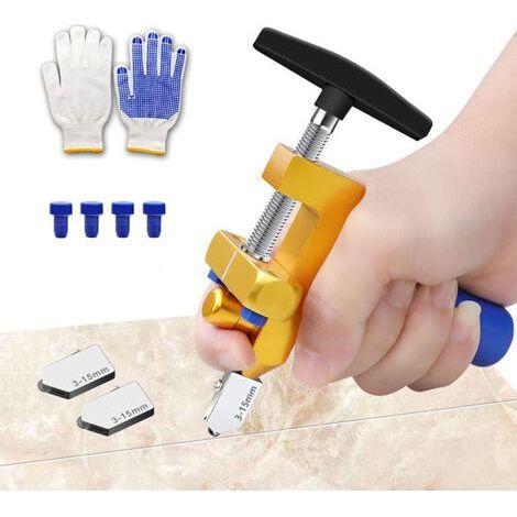 Coupe Carreaux Manuel 2 en 1, Kit de Coupe-Verre Professionnel, Outil à Main de Coupe-Carreaux d'Une Seule avec 2 têtes de Lames en Acier au Tungstène, 1 paire de Gants et 4 pieds de Contact (1/5)